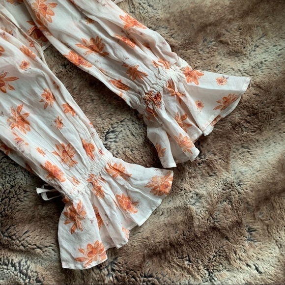 Free People Amanda Ruffle Top Ivory Floral - Picture 5 of 11